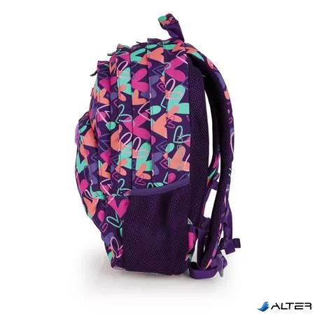 Hátizsák, iskolatáska, cipzáras, GABOL "Kokoro", lila, szívek