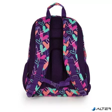 Hátizsák, iskolatáska, cipzáras, GABOL "Kokoro", lila, szívek