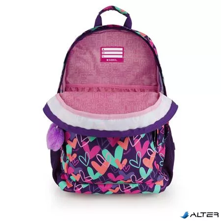 Hátizsák, iskolatáska, cipzáras, GABOL "Kokoro", lila, szívek