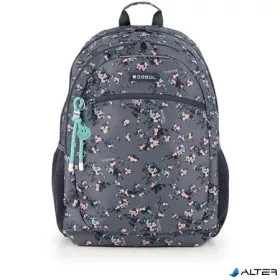   Hátizsák, iskolatáska, cipzáras, GABOL "Secret", szürke, virágmintás