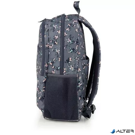 Hátizsák, iskolatáska, cipzáras, GABOL "Secret", szürke, virágmintás