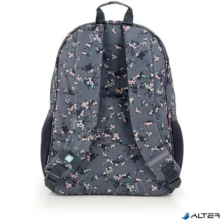 Hátizsák, iskolatáska, cipzáras, GABOL "Secret", szürke, virágmintás