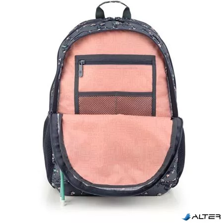 Hátizsák, iskolatáska, cipzáras, GABOL "Secret", szürke, virágmintás