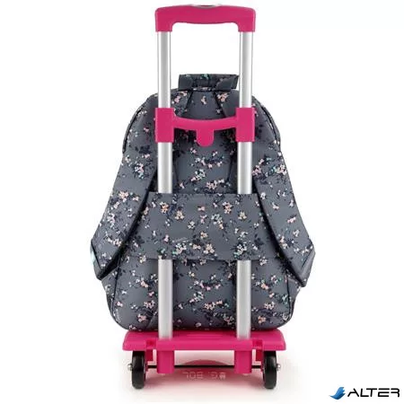 Hátizsák, iskolatáska, cipzáras, GABOL "Secret", szürke, virágmintás