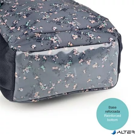 Hátizsák, iskolatáska, cipzáras, GABOL "Secret", szürke, virágmintás