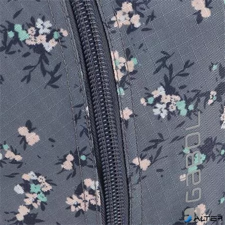 Hátizsák, iskolatáska, cipzáras, GABOL "Secret", szürke, virágmintás