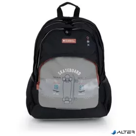   Hátizsák, iskolatáska, cipzáras, GABOL "Trick", szürke-fekete, gördeszka