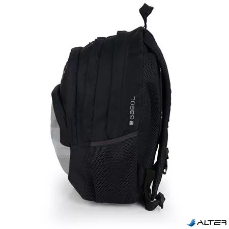 Hátizsák, iskolatáska, cipzáras, GABOL "Trick", szürke-fekete, gördeszka