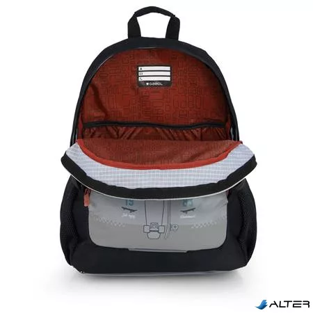 Hátizsák, iskolatáska, cipzáras, GABOL "Trick", szürke-fekete, gördeszka