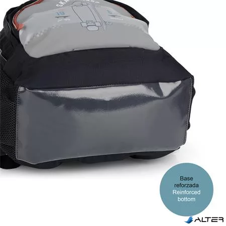 Hátizsák, iskolatáska, cipzáras, GABOL "Trick", szürke-fekete, gördeszka