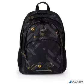   Hátizsák, iskolatáska, cipzáras, GABOL "Byte", fekete, geometrikus mintás