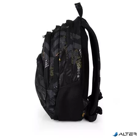 Hátizsák, iskolatáska, cipzáras, GABOL "Byte", fekete, geometrikus mintás