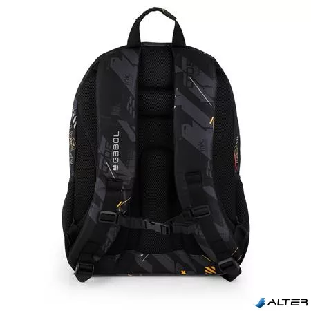 Hátizsák, iskolatáska, cipzáras, GABOL "Byte", fekete, geometrikus mintás