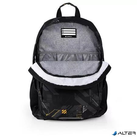 Hátizsák, iskolatáska, cipzáras, GABOL "Byte", fekete, geometrikus mintás