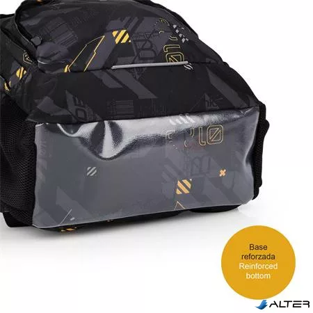 Hátizsák, iskolatáska, cipzáras, GABOL "Byte", fekete, geometrikus mintás