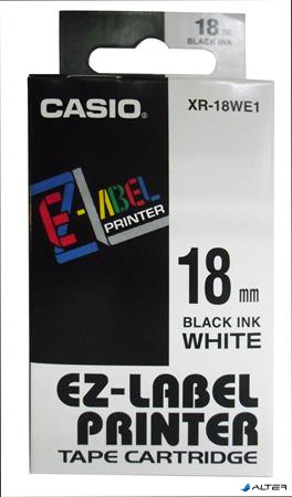 Feliratozógép szalag, 18 mm x 8 m, CASIO, fehér-fekete