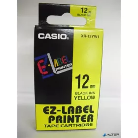 Feliratozógép szalag, 12 mm x 8 m, CASIO, sárga-fekete
