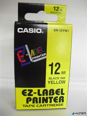 Feliratozógép szalag, 12 mm x 8 m, CASIO, sárga-fekete