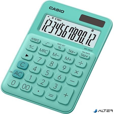 Számológép, asztali, 12 számjegy, CASIO, "MS 20 UC", zöld