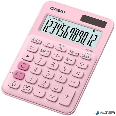Számológép, asztali, 12 számjegy, CASIO, "MS 20 UC" rózsaszín