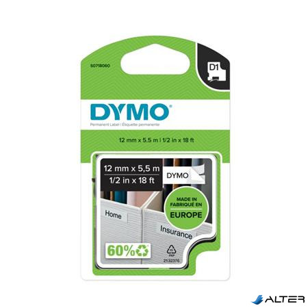 Feliratozógép szalag, tartós poliészter 12 mm x 5,5 m, DYMO 'D1', fehér-fekete