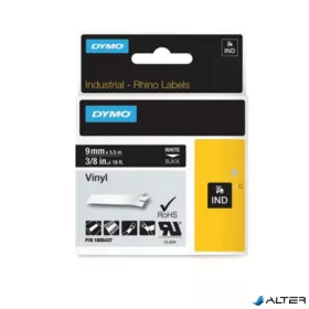   Feliratozógép szalag, vinil, 9 mm x 5,5 m, DYMO 'Rhino', fekete-fehér