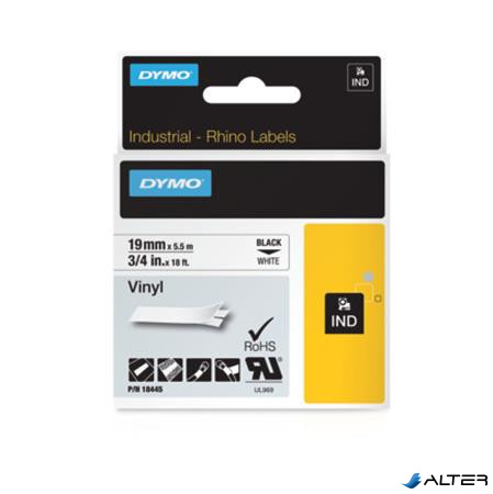 Feliratozógép szalag, vinil, 19 mm x 5,5 m, DYMO 'Rhino', fehér-fekete