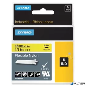   Feliratozógép szalag, flexibilis ID, 12 mm x 3,5 m, DYMO "Rhino", sárga-fekete
