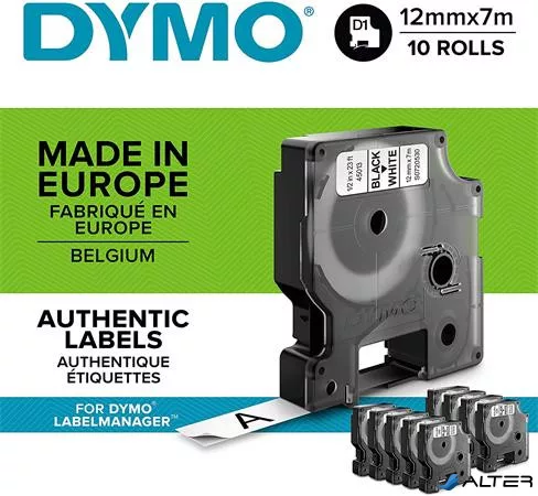 Feliratozógép szalag készlet, 12 mm x 7 m, DYMO "D1", fehér-fekete