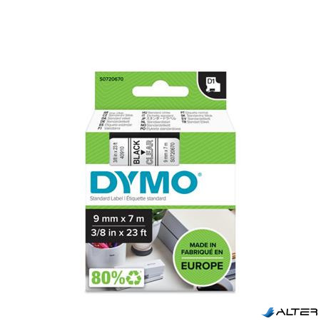 Feliratozógép szalag, 9 mm x 7 m, DYMO "D1", víztiszta-fekete