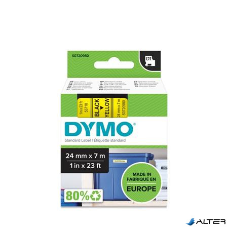 Feliratozógép szalag, 24 mm x 7 m, DYMO "D1", sárga-fekete