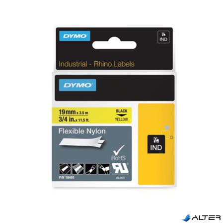Feliratozógép szalag, flexibilis ID, 19 mm x 3,5 m, DYMO "Rhino", sárga-fekete