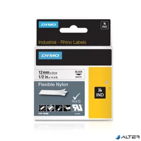   Feliratozógép szalag, flexibilis ID, 12 mm x 3,5 m, DYMO 'Rhino', fehér-fekete