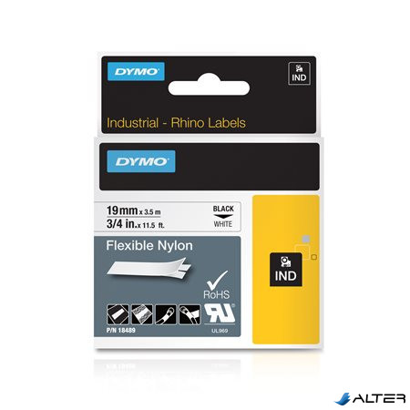 Feliratozógép szalag, flexibilis ID, 19 mm x 3,5 m, DYMO "Rhino", fehér-fekete