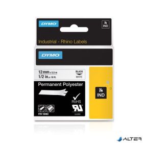   Feliratozógép szalag, tartós poliészter, 12 mm x 5,5 m, DYMO 'Rhino', fehér-fekete