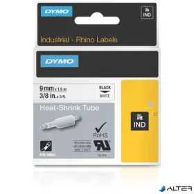   Zsugorcső, feliratozógéphez, 9 mm x 1,5 m, DYMO "Rhino", fehér-fekete