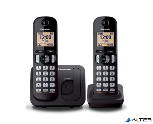 Telefon, vezeték nélküli, telefonpár, PANASONIC "KX-TGC212PDB Duo, fekete