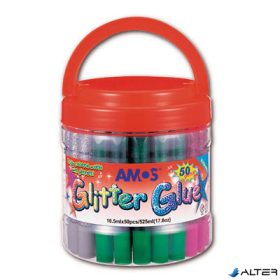 Csillámos ragasztó készlet, 50x10,5ml, AMOS, vödörben