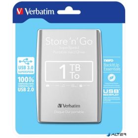 2,5" HDD (merevlemez), 1TB, USB 3.0, VERBATIM, ezüst