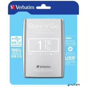   2,5" HDD (merevlemez), 1TB, USB 3.2 GEN 1, VERBATIM, ezüst
