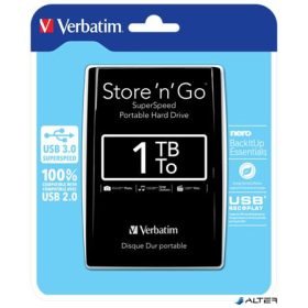 2,5" HDD (merevlemez), 1TB, USB 3.0, VERBATIM, fekete
