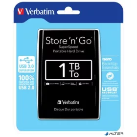 2,5" HDD (merevlemez), 1TB, USB 3.0, VERBATIM, fekete