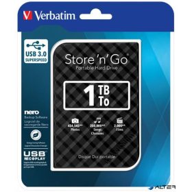   2,5' HDD (merevlemez), 1TB, USB 3.0, VERBATIM 'Store n Go', fekete