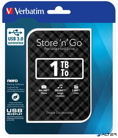 2,5" HDD (merevlemez), 1TB, USB 3.0, VERBATIM "Store n Go", fekete