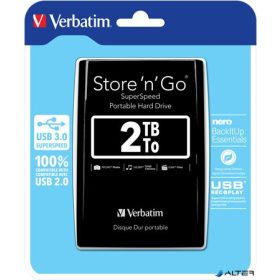 2,5" HDD (merevlemez), 2TB, USB 3.0, VERBATIM, fekete