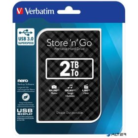   2,5" HDD (merevlemez), 2TB, USB 3.0, VERBATIM "Store n Go", fekete
