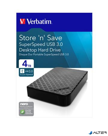3,5" HDD (merevlemez), 4TB, USB 3.0, VERBATIM "Store n Save"
