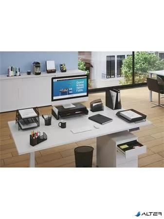 Monitorállvány, rendszerezővel, fémhálós, ALBA, fekete