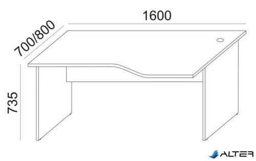 Íróasztal, íves, jobbos, laplábbal, 160x80 cm, MAYAH 'Freedom SV-23', fehér