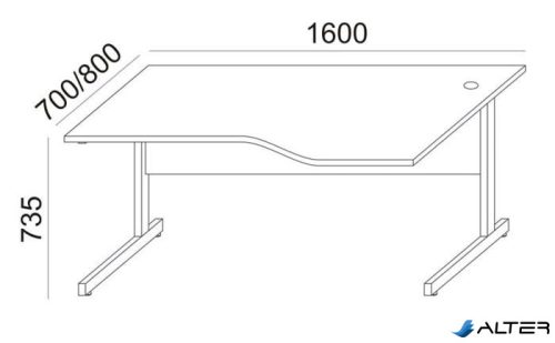 Íróasztal, íves, jobbos, szürke fémlábbal, 160x80 cm, MAYAH "Freedom SV-29", fehér